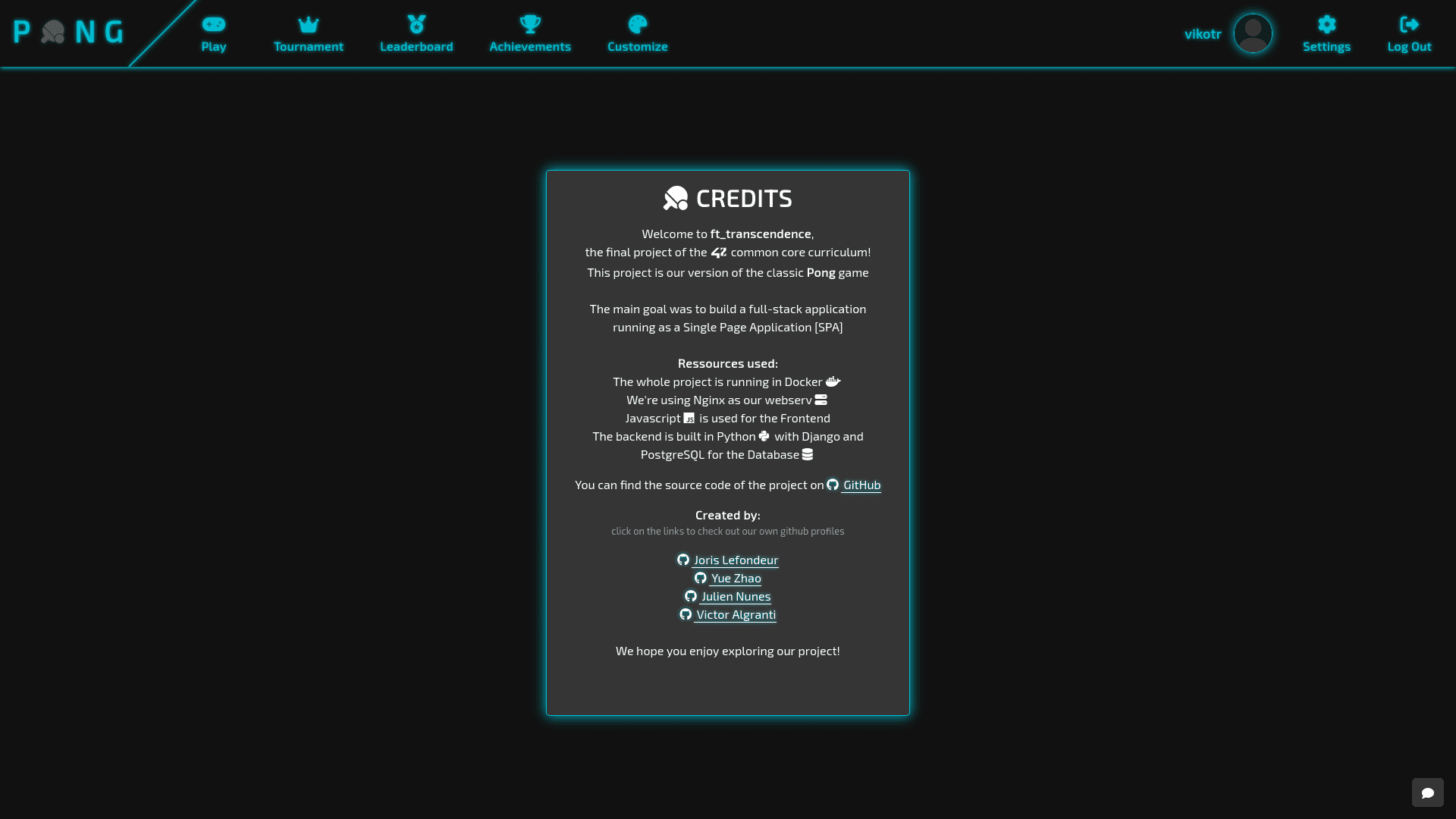 The credit page of the website