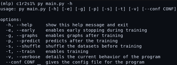 Command-line interface showcasing available options and usage information