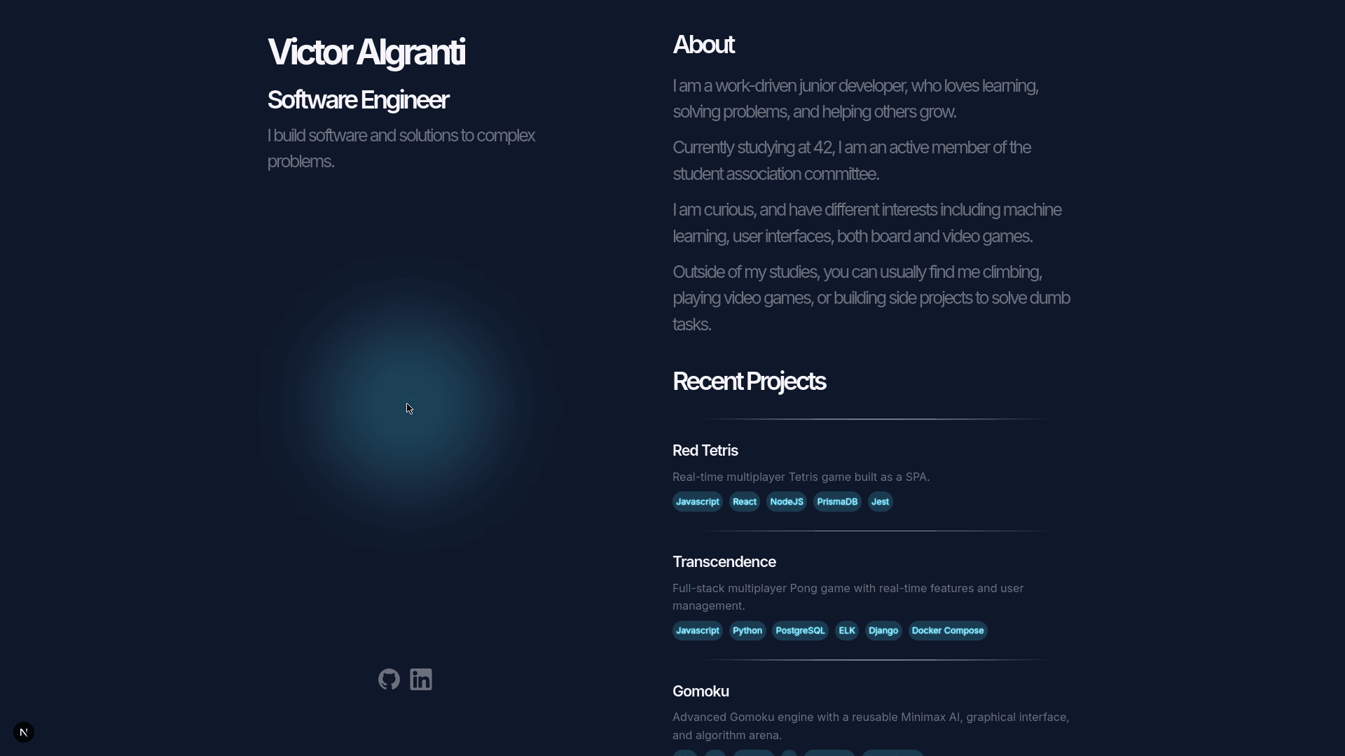 the main page of the portfolio