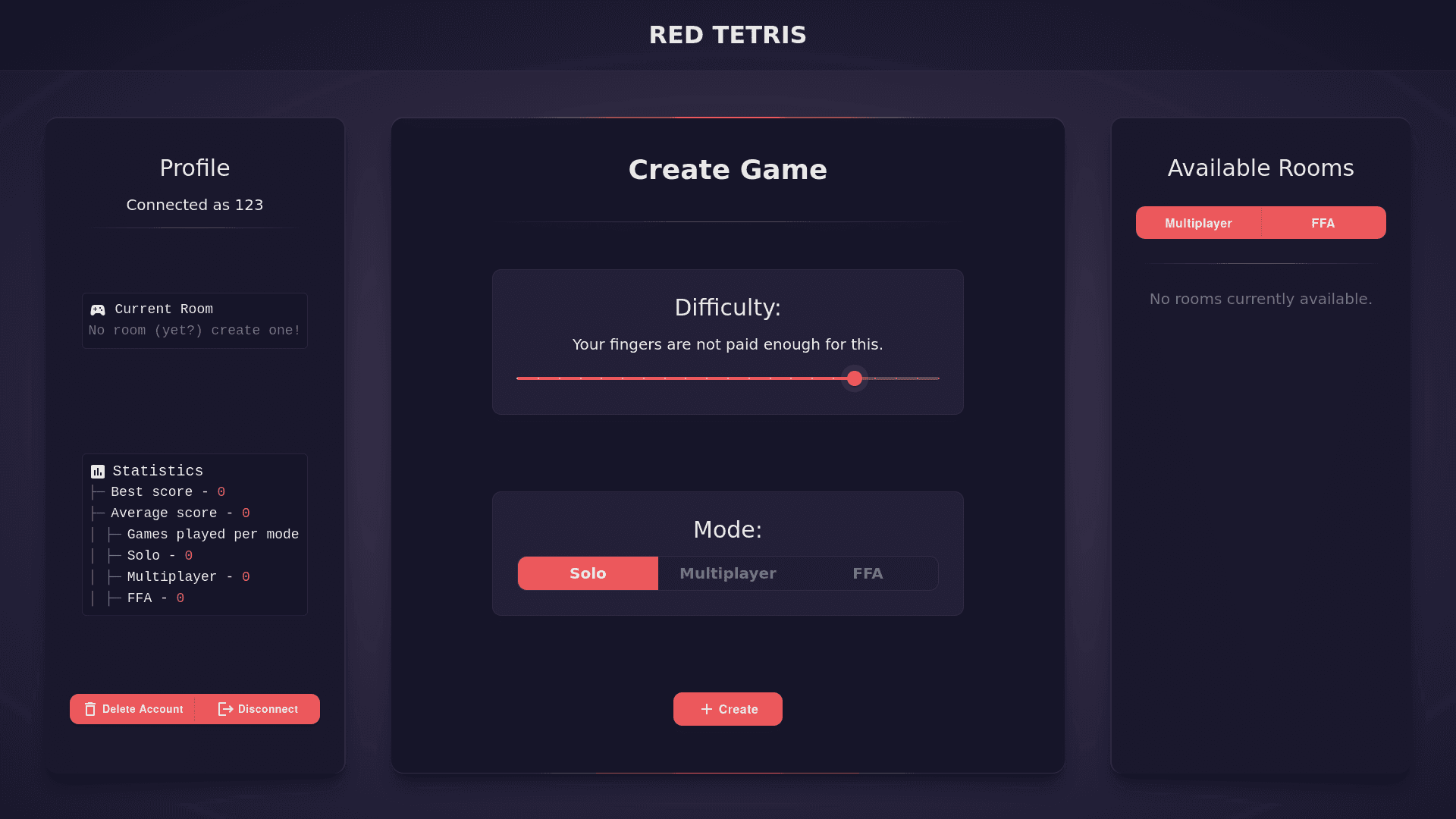 The menu page of the website