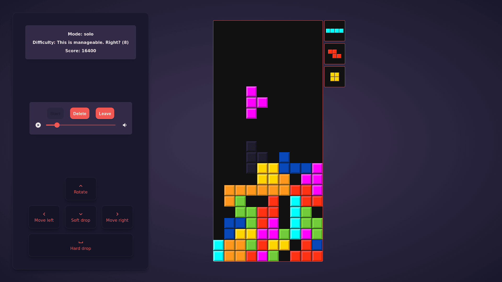 The game being played in solo mode